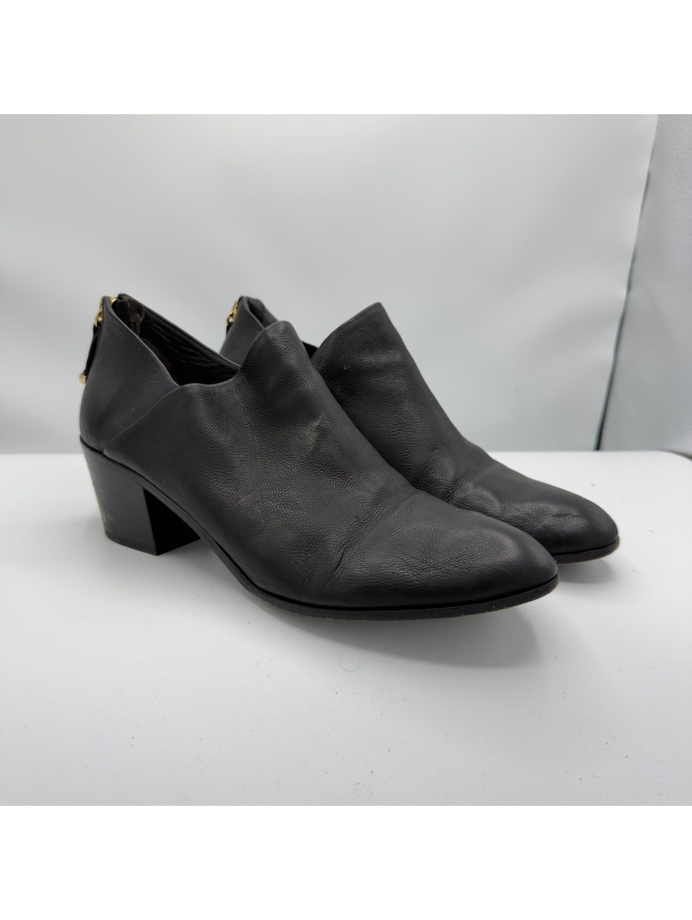 Diane Von Furstenberg DVF Black Genuine Leather Ankle Boots Heel Zip Booties 9.5